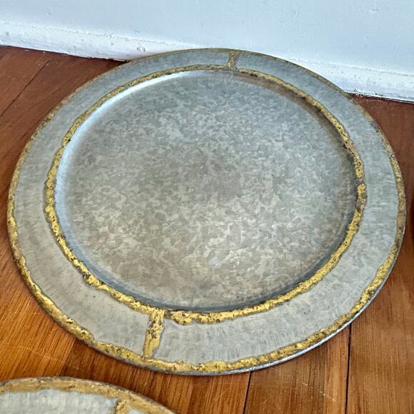 Set of 4 Hearth & Hand Magnolia Galvanized Chargers w/ Gold Accents - Picture 11 of 12